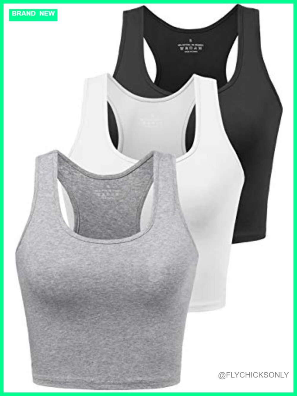 Porvike 3 Pack Cotton Cropped Tank Tops Sleeveless Racerback Workout Yoga